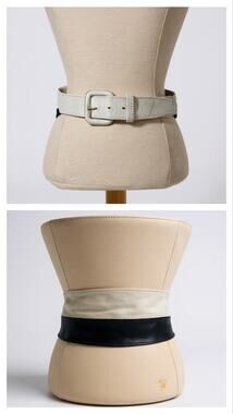 Vintage 80s Leather Colorblock Waist Belt Medium